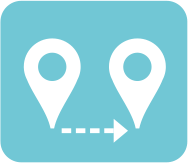 SolMotion easy path editing, creation, and modification graphic showing 2 location markers and an arrowing pointing left to right