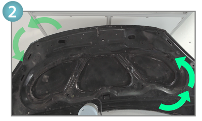 SolMotion 3D Vision Positioning System car hood being inspected using UR robot controlled by SolMotion VGR software