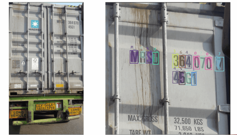 Shipping Container Number Recognition Using AI A close-up image of a gray shipping container with its unique shipping container number recognized by AI OCR