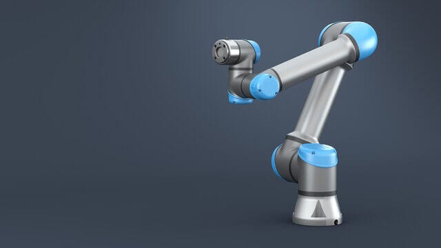 Universal Robots UR5e Collaborative Robot Universal Robots UR5e Collaborative Robot on a dark gray background