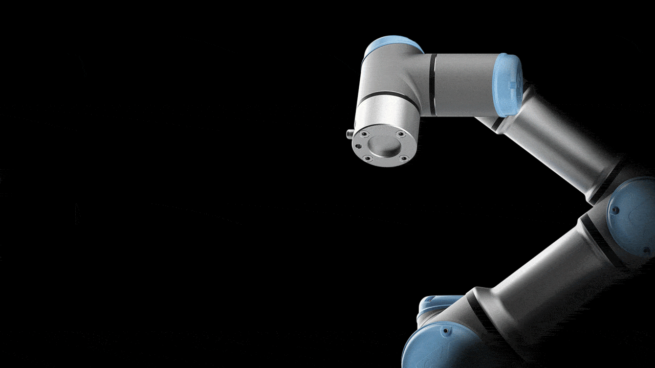 Universal Robots UR3e Collaborative Robot Universal Robots UR3e Collaborative Robot on a black background