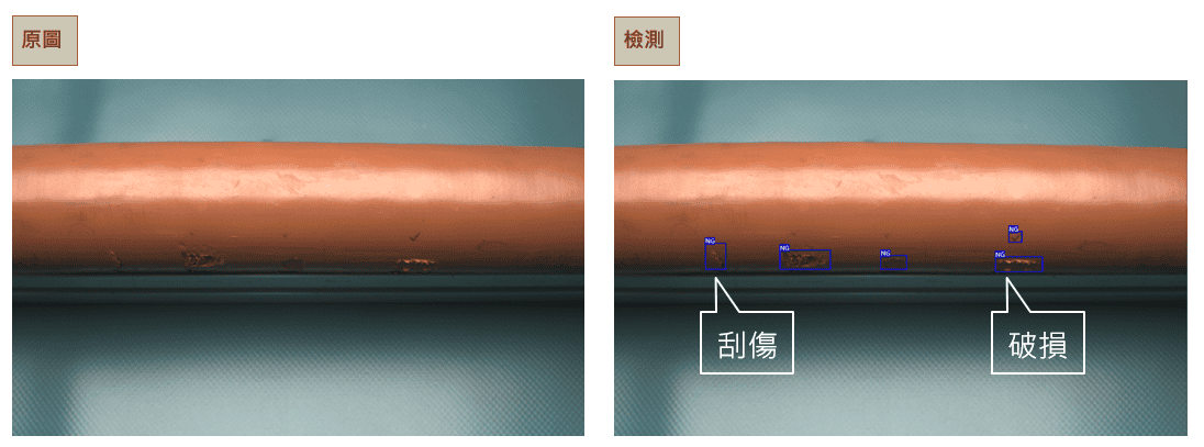 Cable Sheath Defect Detection Defect detection of an orange cable sheath
