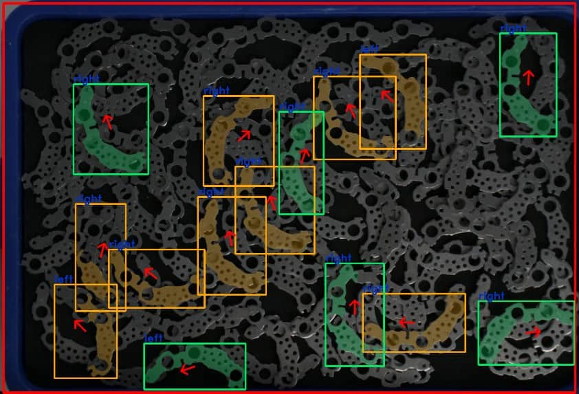 2D AI Detection with Angle Recognition 2D AI detection of randomly arranged metal items with angle recognition