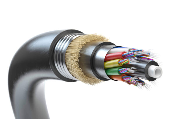 Cross-section of a cable with exposed wires, showcasing the internal structure and individual conductors
