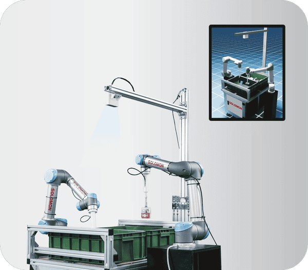 Dual Arm Bin Picking two UR robots perform simultaneous random bin picking using AccuPick