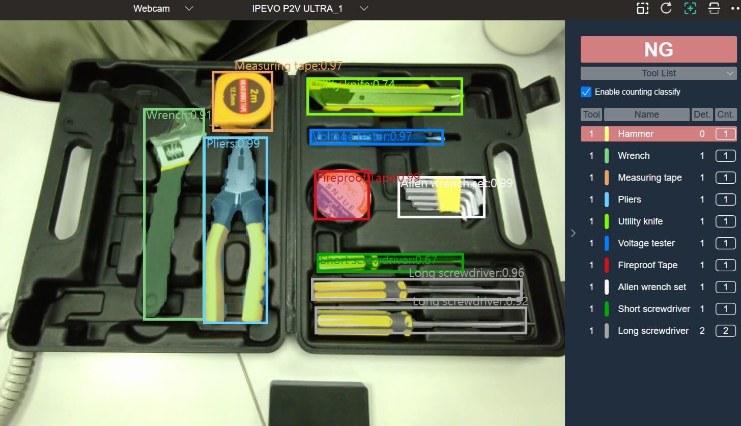 Smart Checkout interface of META-aivi performing toolbox inspection using AR + AI