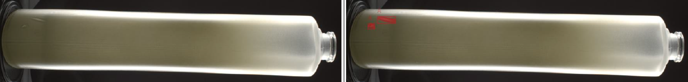 Fragrance Bottle Defect Detection Defects on glass fragrance bottle are detected by AI