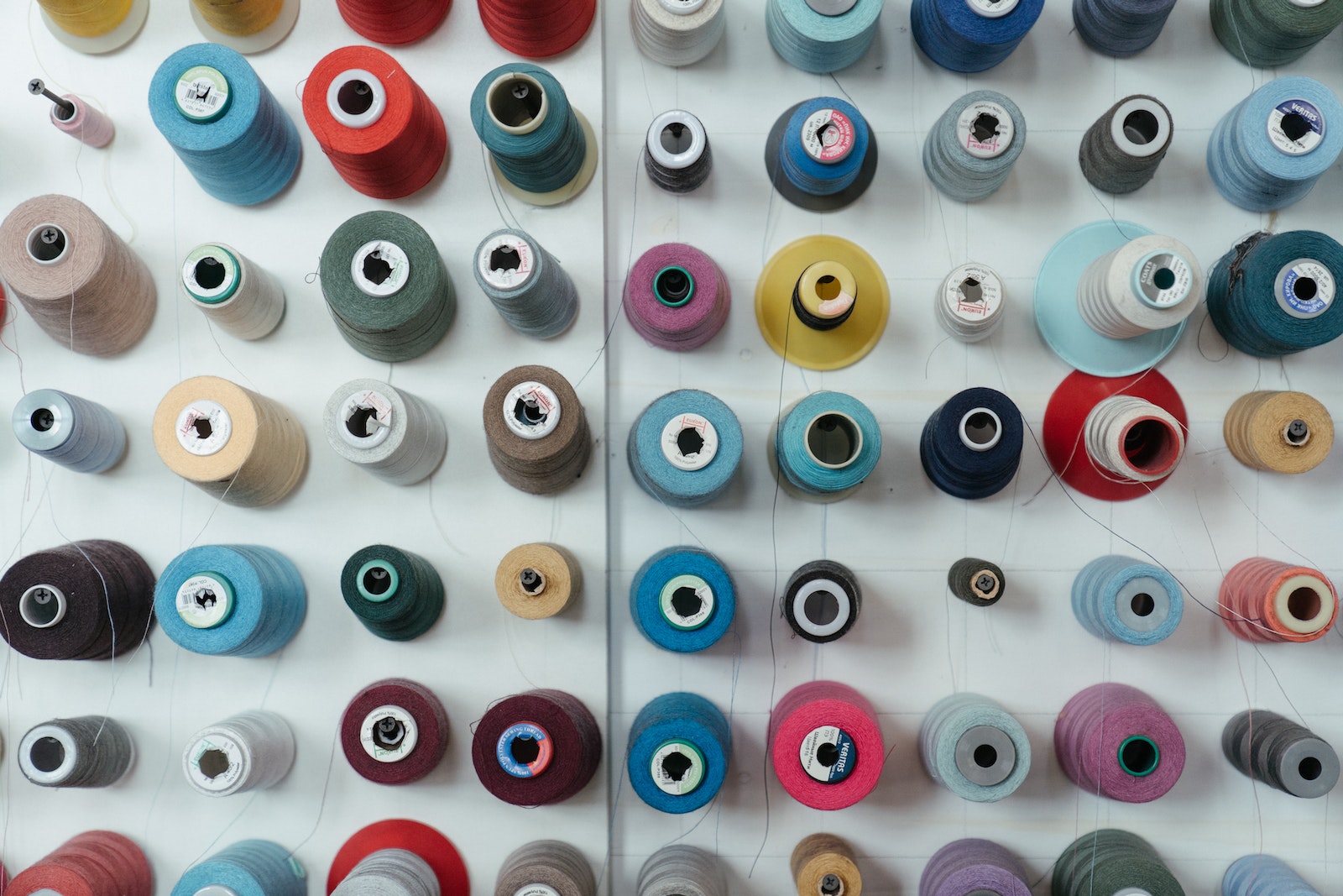 various colored yarn bobbins