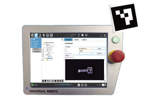 AruCo Technology UR teach pendant next to an AruCo marker