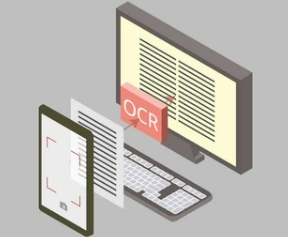 Optische Zeichenerkennung Diagramm, das den Prozess des OCR-Scannens von Text zeigt.