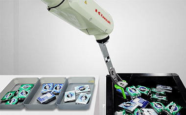 Object Recognition & Classification robot arm classifying and sorting packets of chewing gum