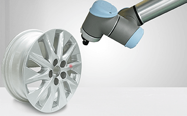 Robot Guiding car alloy wheel and a UR robot arm