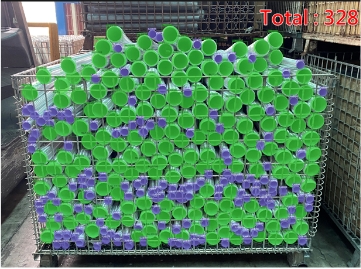 Automated Counting Screen capture showing the META-aivi AR and AI vision system overlaying green and purple segmentation on metal pipes, displaying a precise automated counting result of 'Total: 328'.