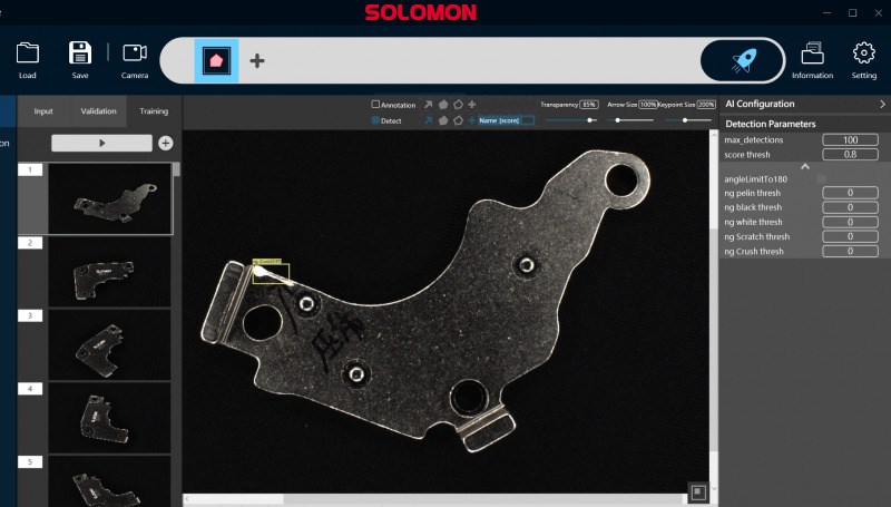 HDD Mounting Bracket Defect Detection Using SolVision User interface of SolVision AI vision system inspecting a HDD mounting bracket for defects