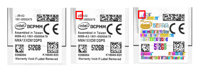 3 Intel product labels inspected by AI and OCR technology